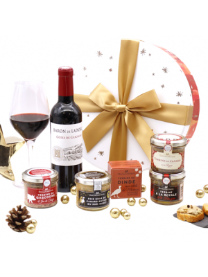 Cos Cadou LA MARCHE ENCHANTEE cu foie gras, terine si vin pentru sarbatori, Ducs de Gascogne, 6 produse