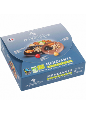 Mendiants echitabili & bio, neagră 72% & cu lapte 37% cacao, 135gr, Chevaliers d'Argouges