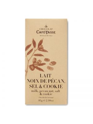 Tableta ciocolata lapte nuci de pecan, sare si biscuiti, 85g, Café-Tasse