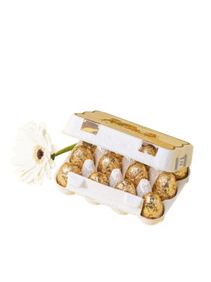 Cutie Cadou Paste, Oua de Ciocolata Belgiana Cafe-Tasse cu Lapte si Pralina de Alune, 12 Bucati, 144 g, Dulciuri Premium